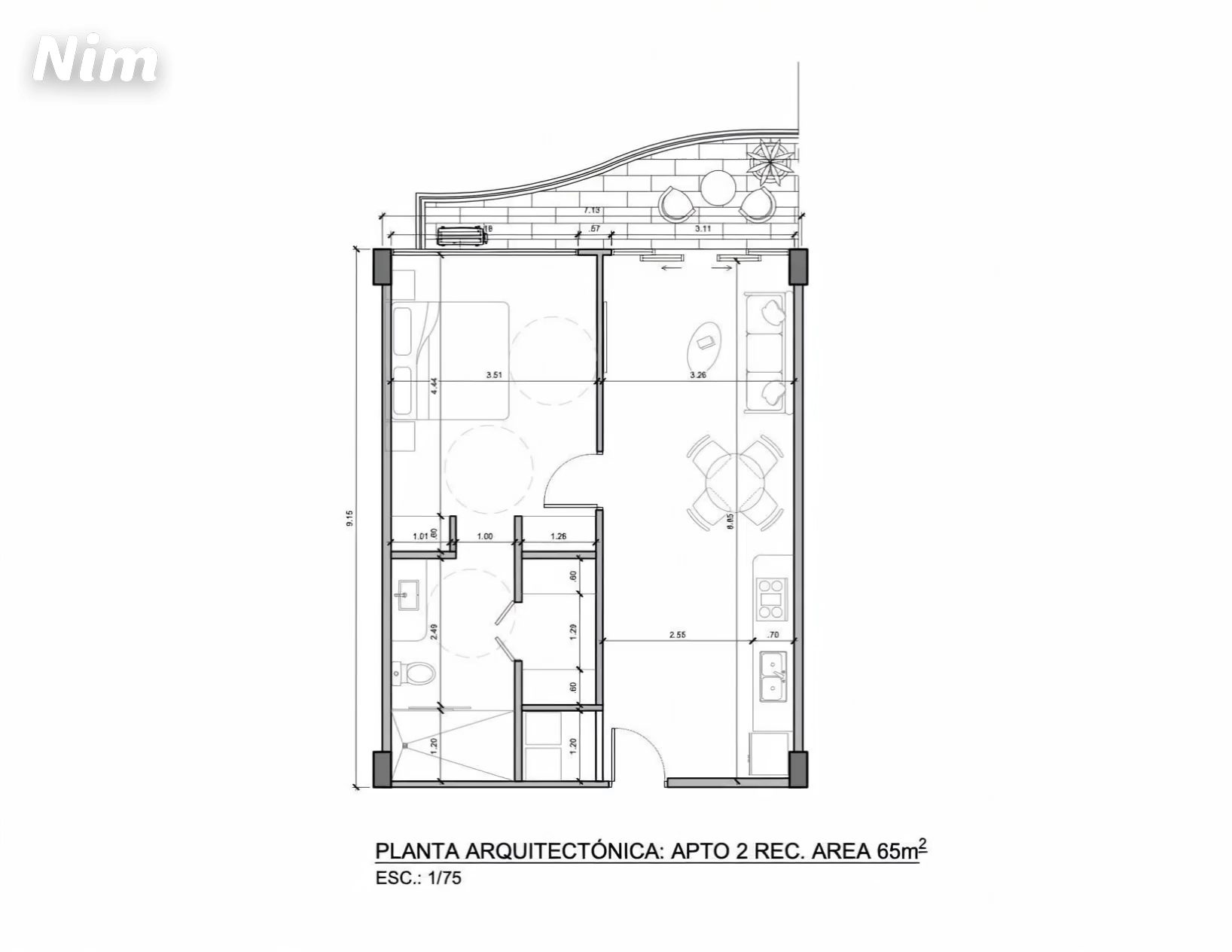 Planta arquitectónica de apartamento HONOR